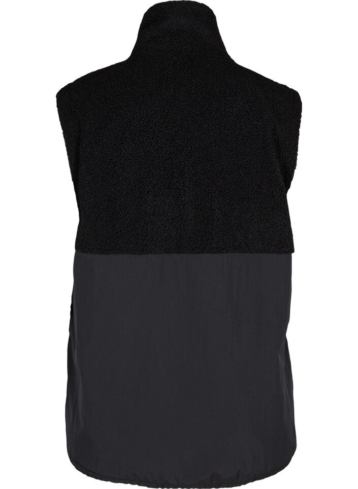 Kort vest med teddy og glidelås, Black, Packshot image number 1