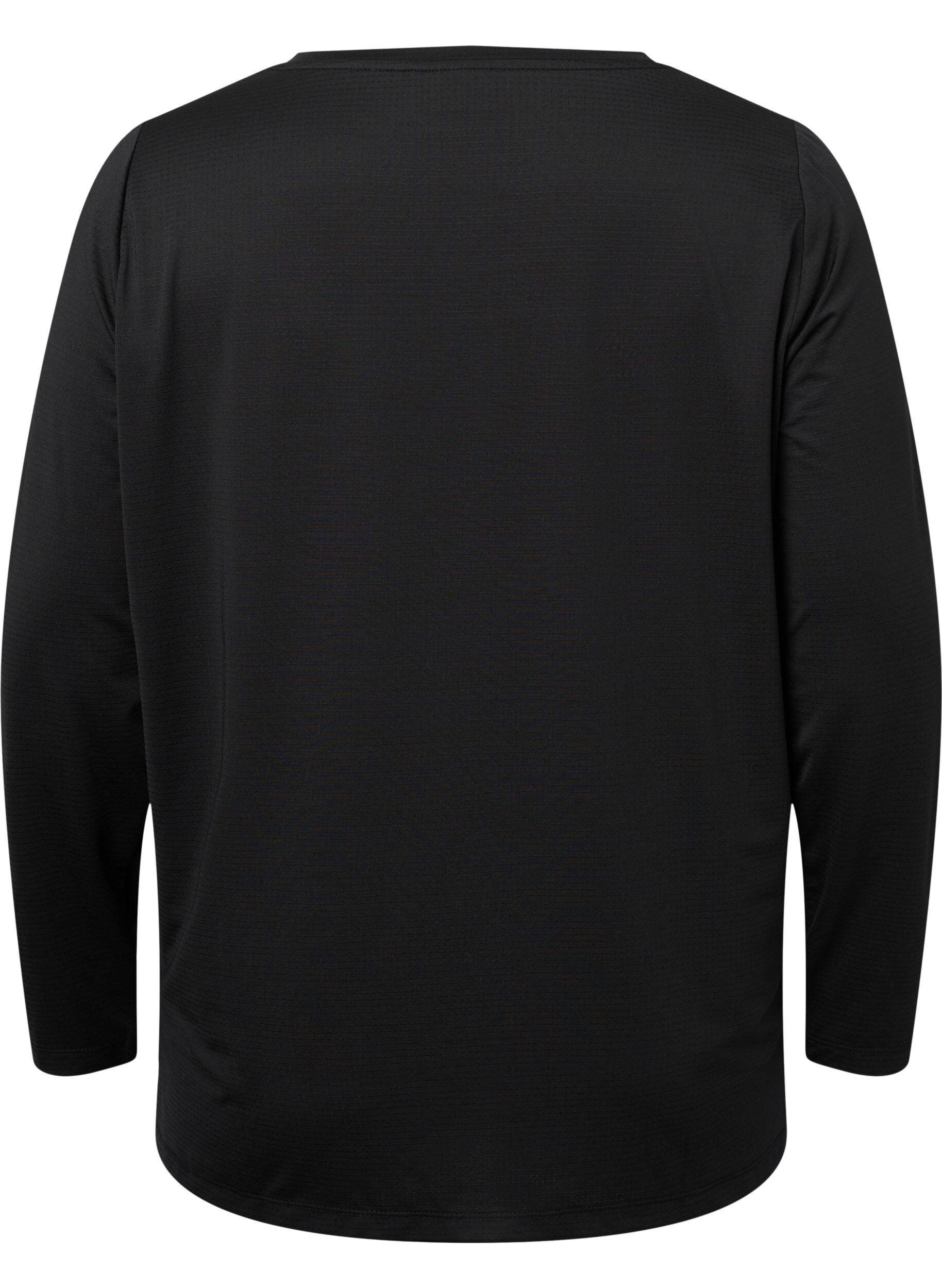 Zizzi Langermet treningsbluse med struktur, Black, Packshot image number 1