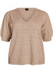 Kortermet strikkebluse med pointellem&oslash;nster, Beige, Packshot image number 0