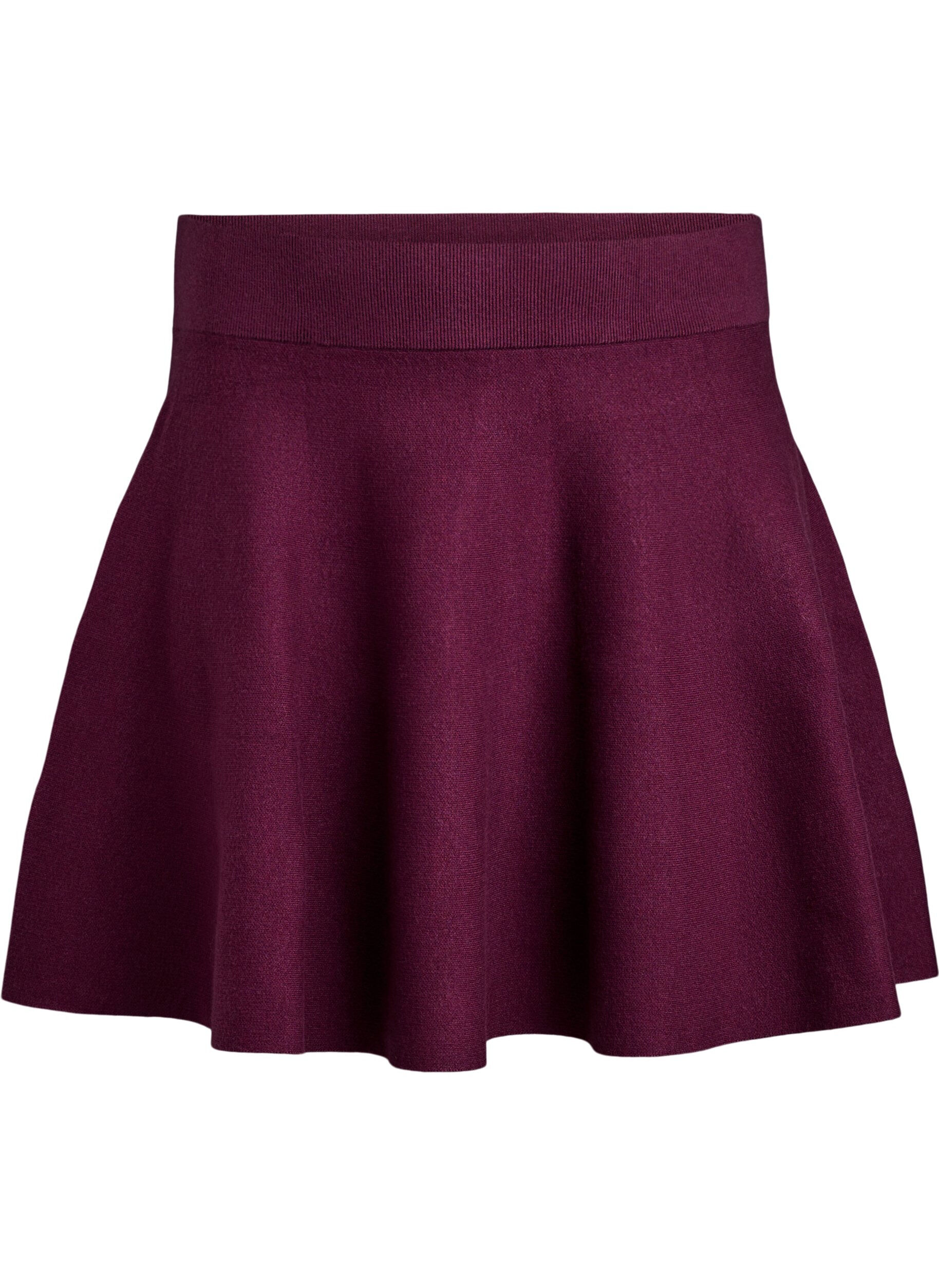 ZizziKort strikket A-linjeformet skj&oslash;rt, M&oslash;rk Bordeaux, Packshot image number 0