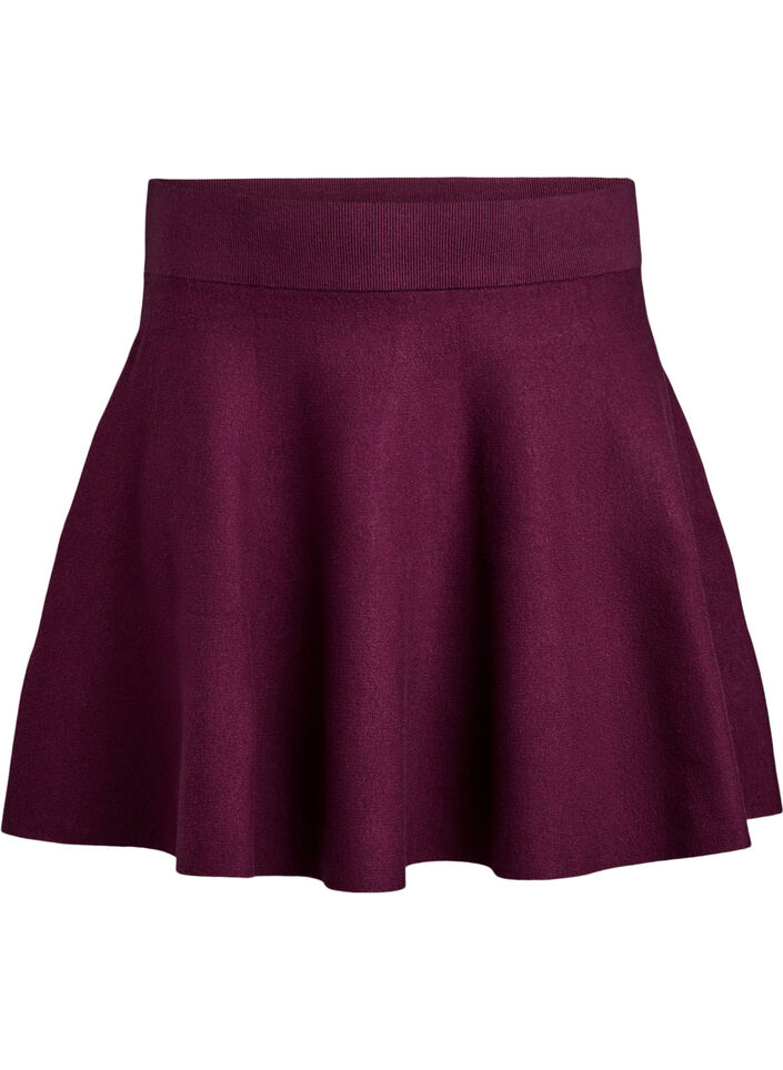 Kort strikket A-linjeformet skj&oslash;rt, M&oslash;rk Bordeaux, Packshot image number 0