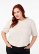 Bluse med knappedetaljer og korte puffermer, Beige, Model image number 0