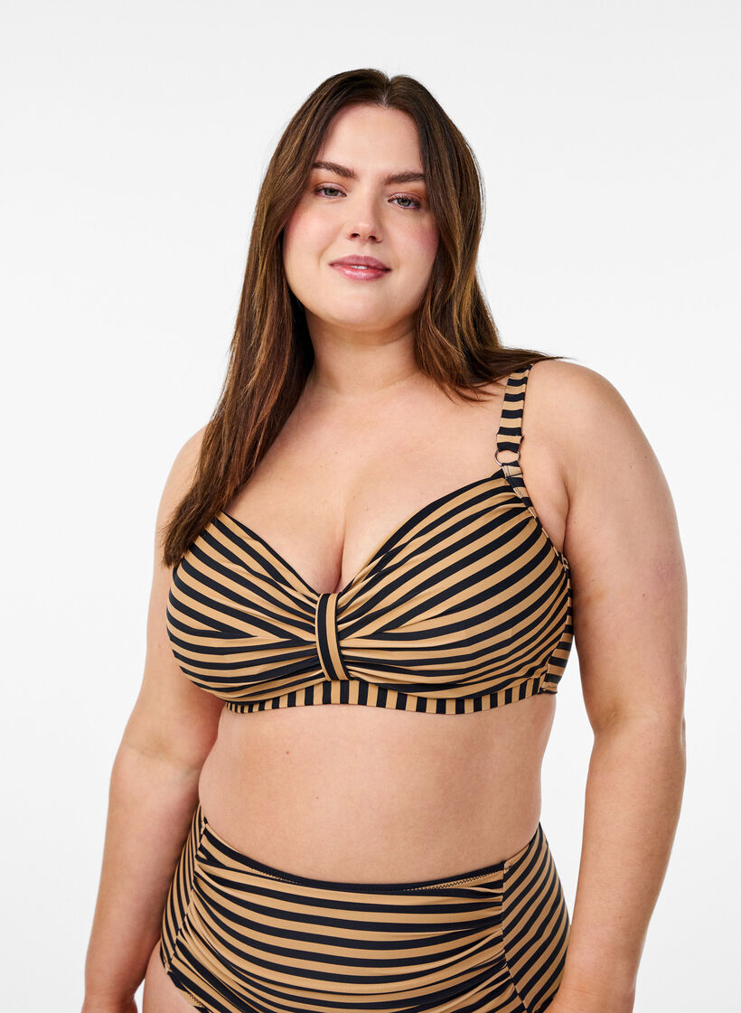 Bikinioverdel med bøyle og mønster, Brun, Model image number 0