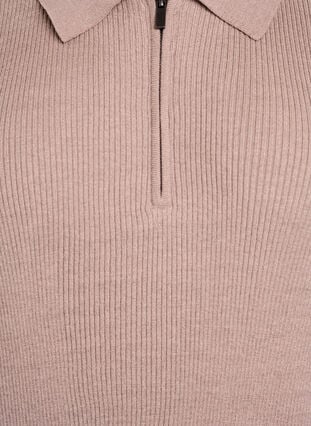 Zizzi Ribbestrikket genser med polokrage og glidelås, Beige, Packshot image number 2