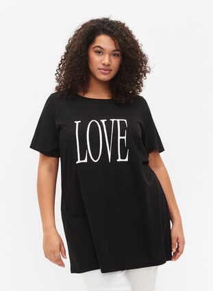 Oversized T-skjorte med trykk, Black W. Love, Model image number 0
