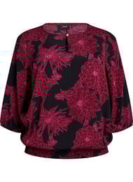 Viskose bluse med blomstertrykk og smocking, Tawny Port Flower