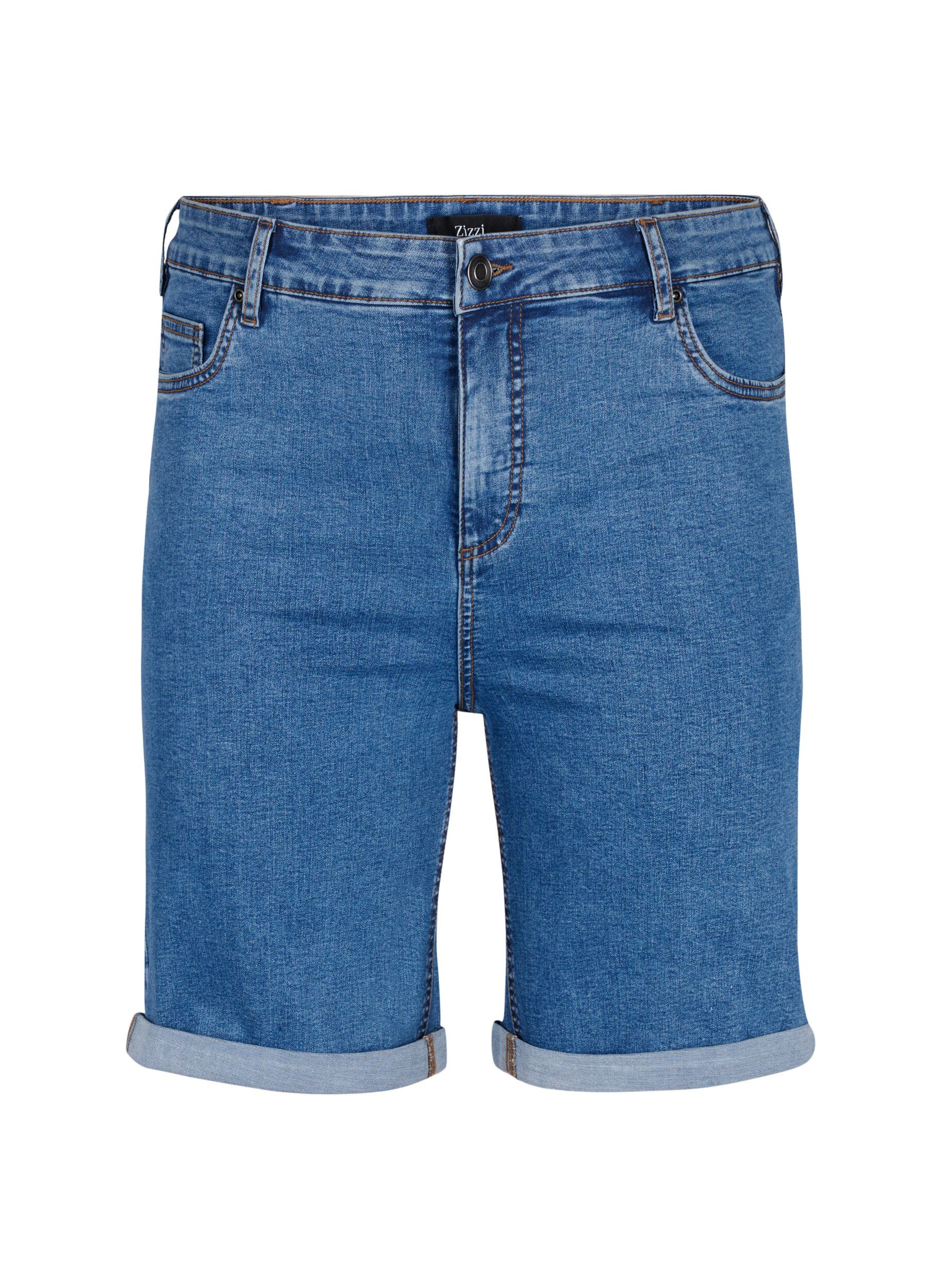 Zizzi Tettsittende dongerishorts med h&oslash;y midje, Blue Denim, Packshot image number 0