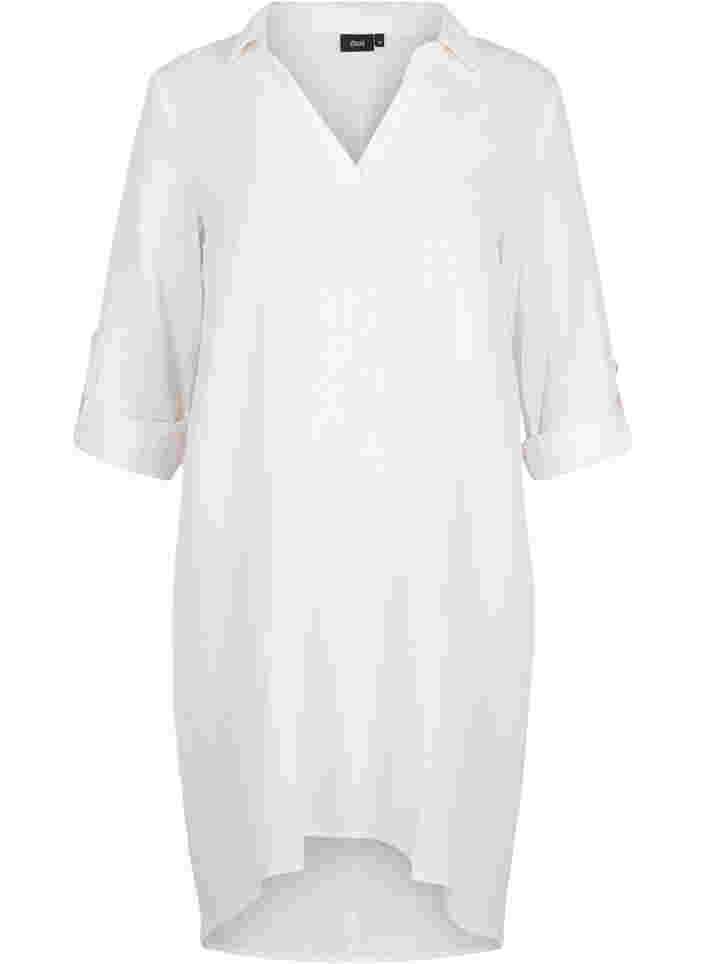 Kjole med V-hals og krage, White, Packshot image number 0