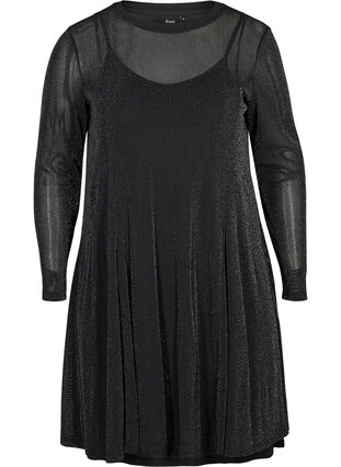 Langermet kjole med glimmer, Black, Packshot image number 0
