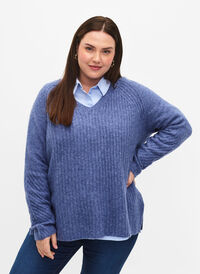 Strikket genser med splitt, Gray Blue Mel., Model