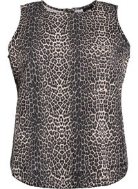 Ermeløs denimtopp med leopardmønster, Brun Ermeløs denimtopp med leopardmønster