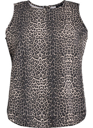 Zizzi Ermeløs denimtopp med leopardmønster, Brun, Packshot image number 0