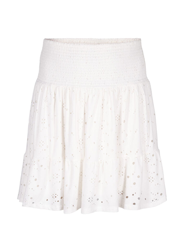 Skjørt med vaffelsøm og hullmønster, Bright White, Packshot image number 0