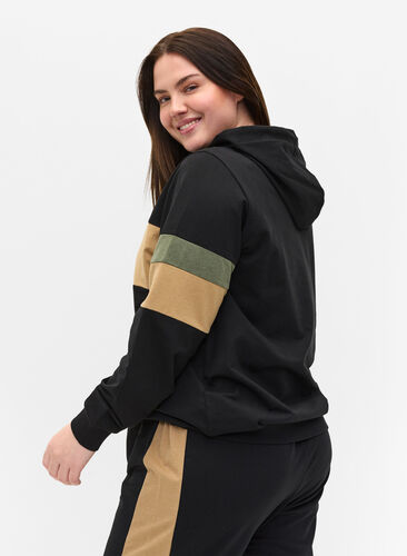 Hettegenser med trackdetaljer, Black/Camel, Model image number 1
