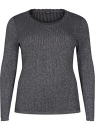 Tettsittende strikket bluse med glittertråd, Black w. Silver