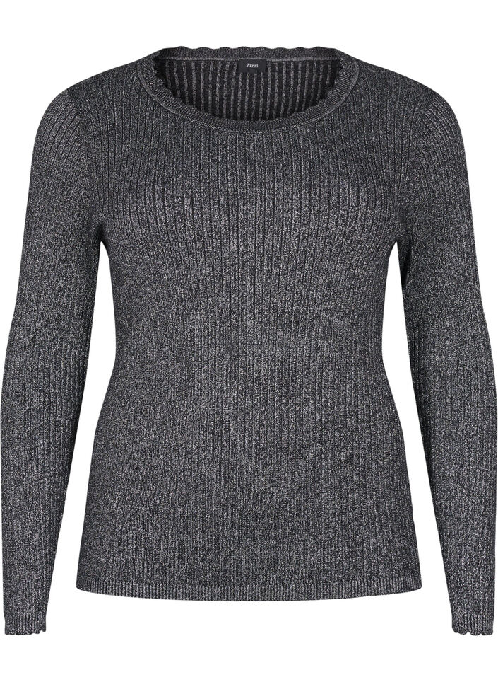 Tettsittende, strikket bluse med glittertråd, Svart, Packshot image number 0