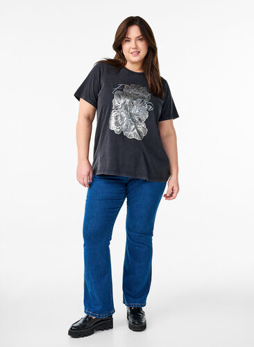 Zizzi T-skjorte i økologisk bomull med et kult trykk, Grå, Model image number 1