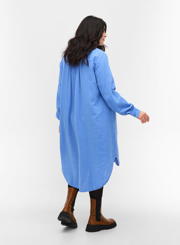 Lang bomullsskjorte med en klassisk krage, Ultramarine, Model image number 1