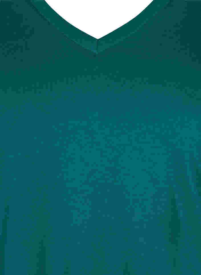 T-skjorte i organisk bomull med V-hals, Teal Green, Packshot image number 2