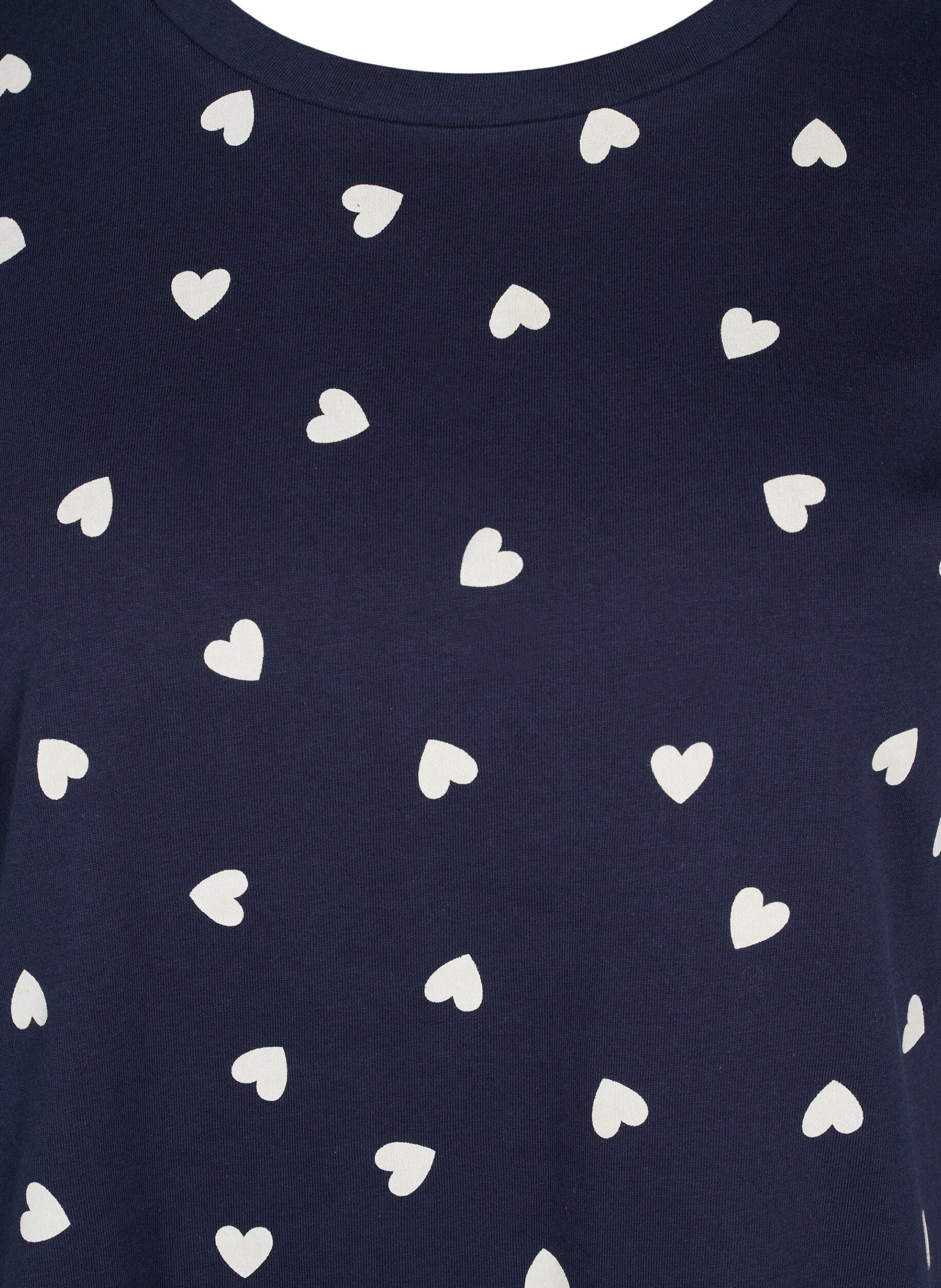 Zizzi Kortermet pysjamastopp i bomull, Navy Blazer AOP, Packshot image number 2