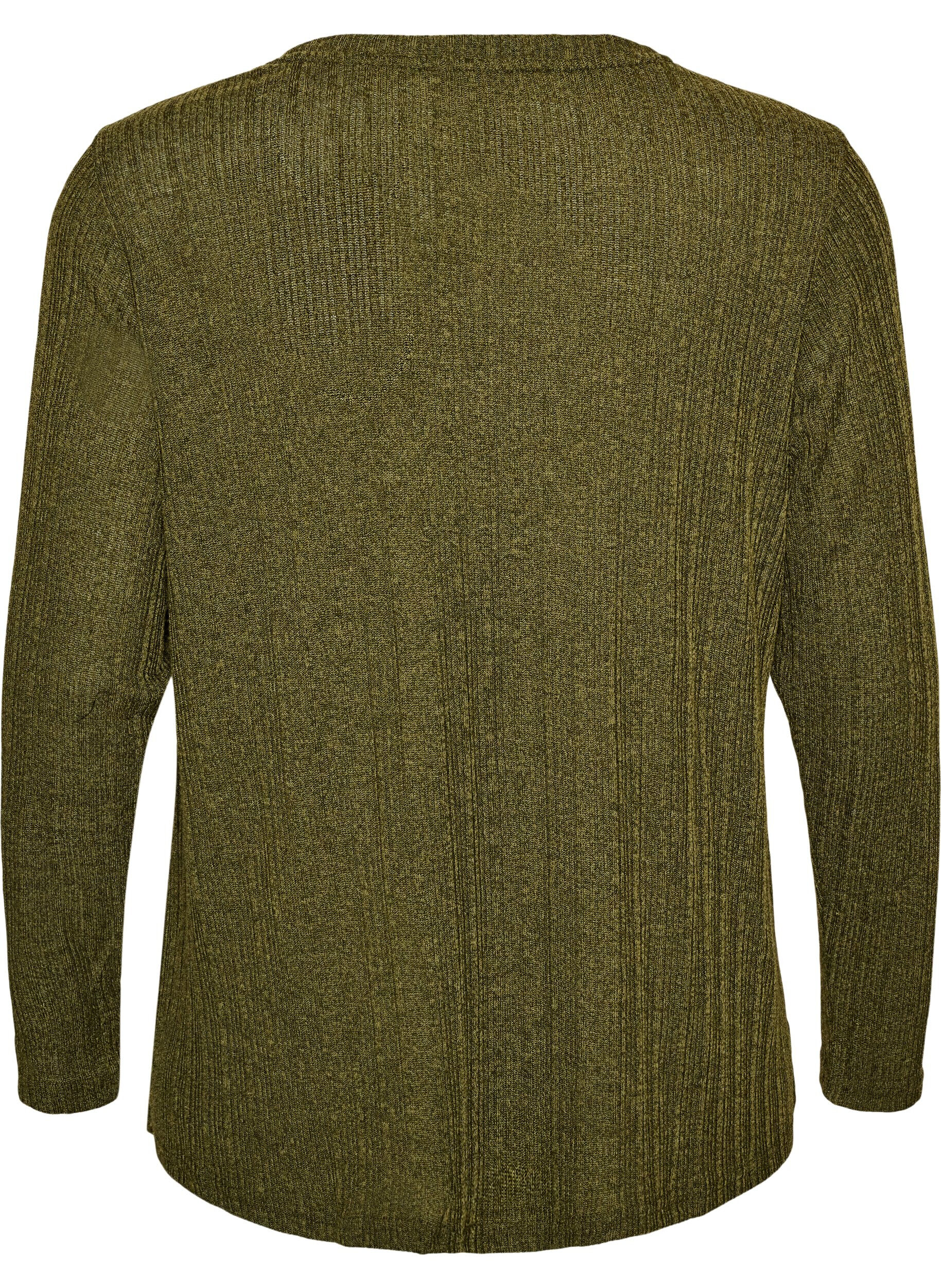 ZizziJerseybluse med ribbestruktur og lange ermer, Gr&oslash;nn, Packshot image number 1