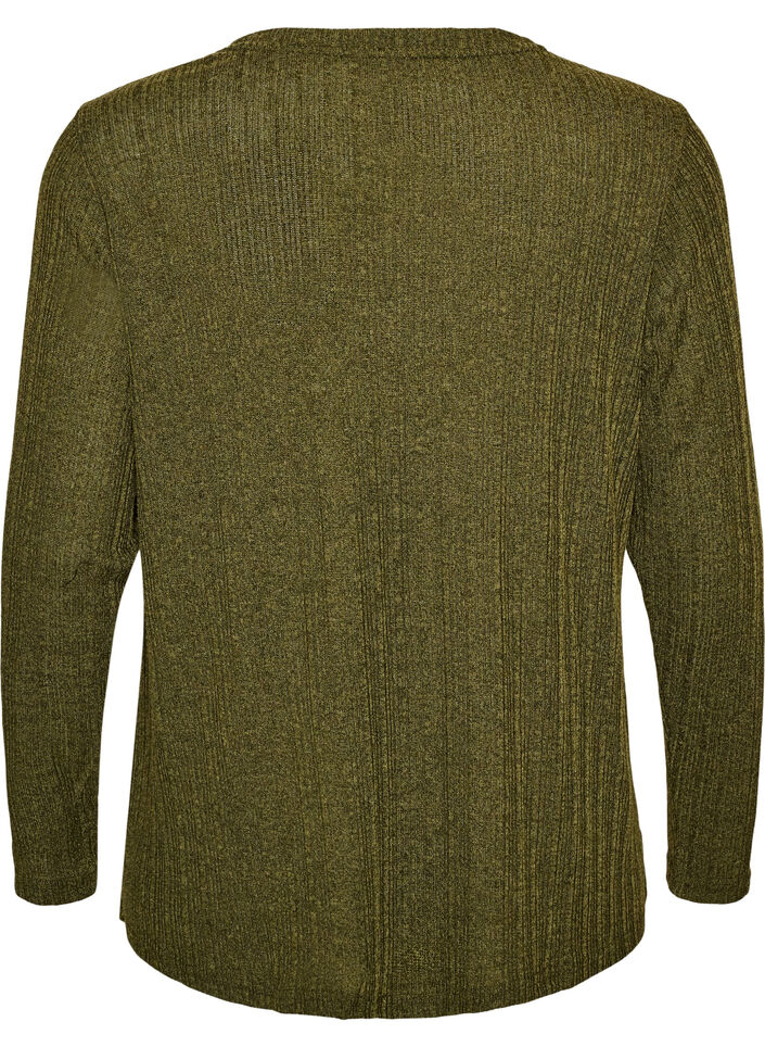 Jerseybluse med ribbestruktur og lange ermer, Gr&oslash;nn, Packshot image number 1