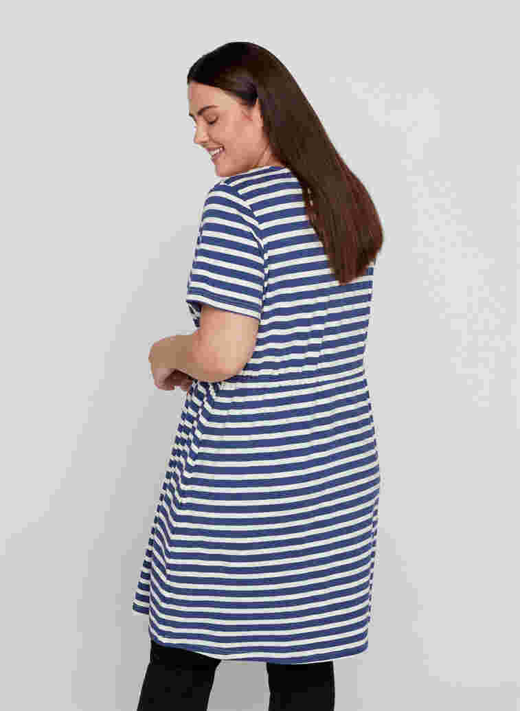 Kortermet bomullstunika med striper, Twilight Blue/Stripe, Model image number 1