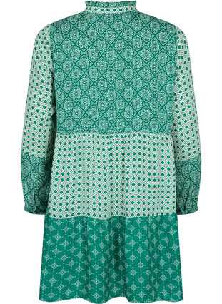 A-formet kjole med mønster og cutlines, Green AOP, Packshot image number 1
