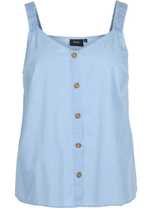 Denimtopp med knapper, Light blue denim, Packshot image number 0