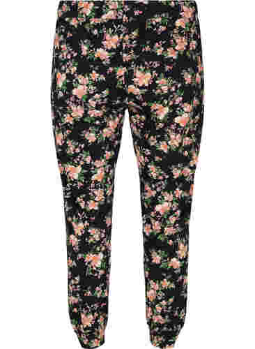 Pysjamasbukser med blomstermønster i bomull, Black Flower, Packshot image number 1