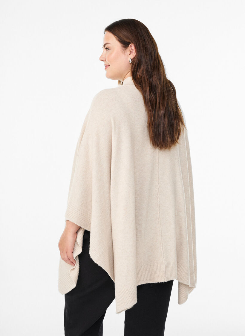 Poncho med ribbedetaljer og rund hals, Beige, Model image number 2