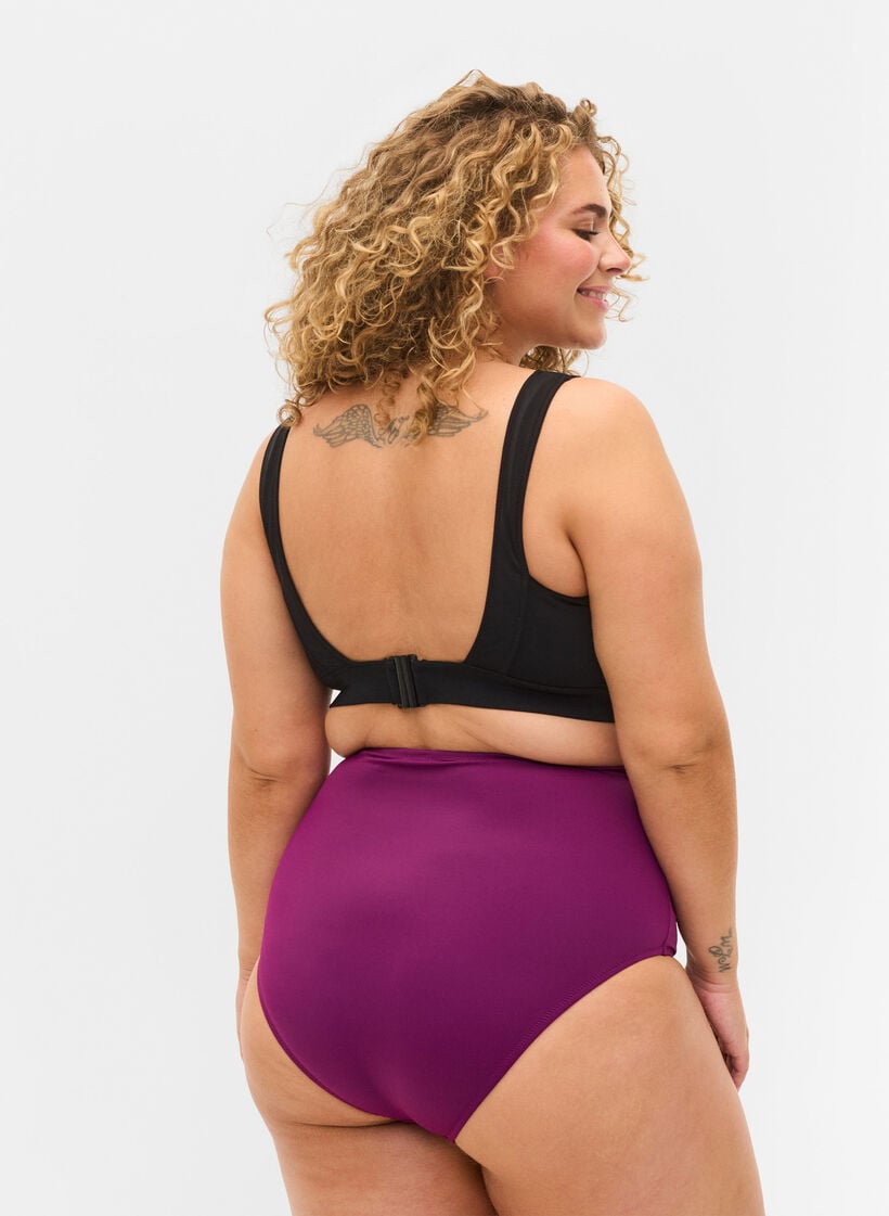 Bikinitruse med høyt liv og draperinger, Dark Purple, Model image number 1
