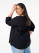 Bomullsbluse med V-hals, Svart, Model image number 2