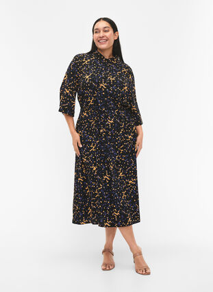 Zizzi FLASH - Skjortekjole med trykk, Black Splash AOP, Model image number 0