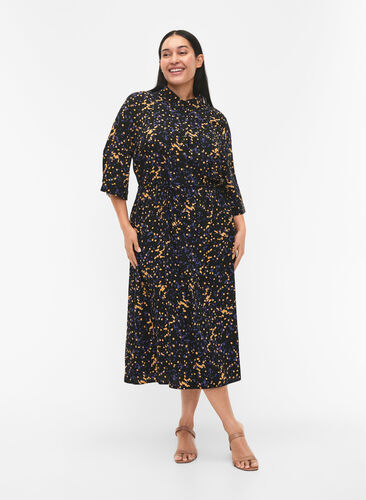 Zizzi FLASH - Skjortekjole med trykk, Black Splash AOP, Model image number 0