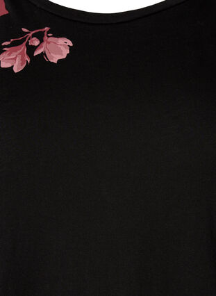 Nattkjole med blomstertrykk i bomull, Black, Packshot image number 2
