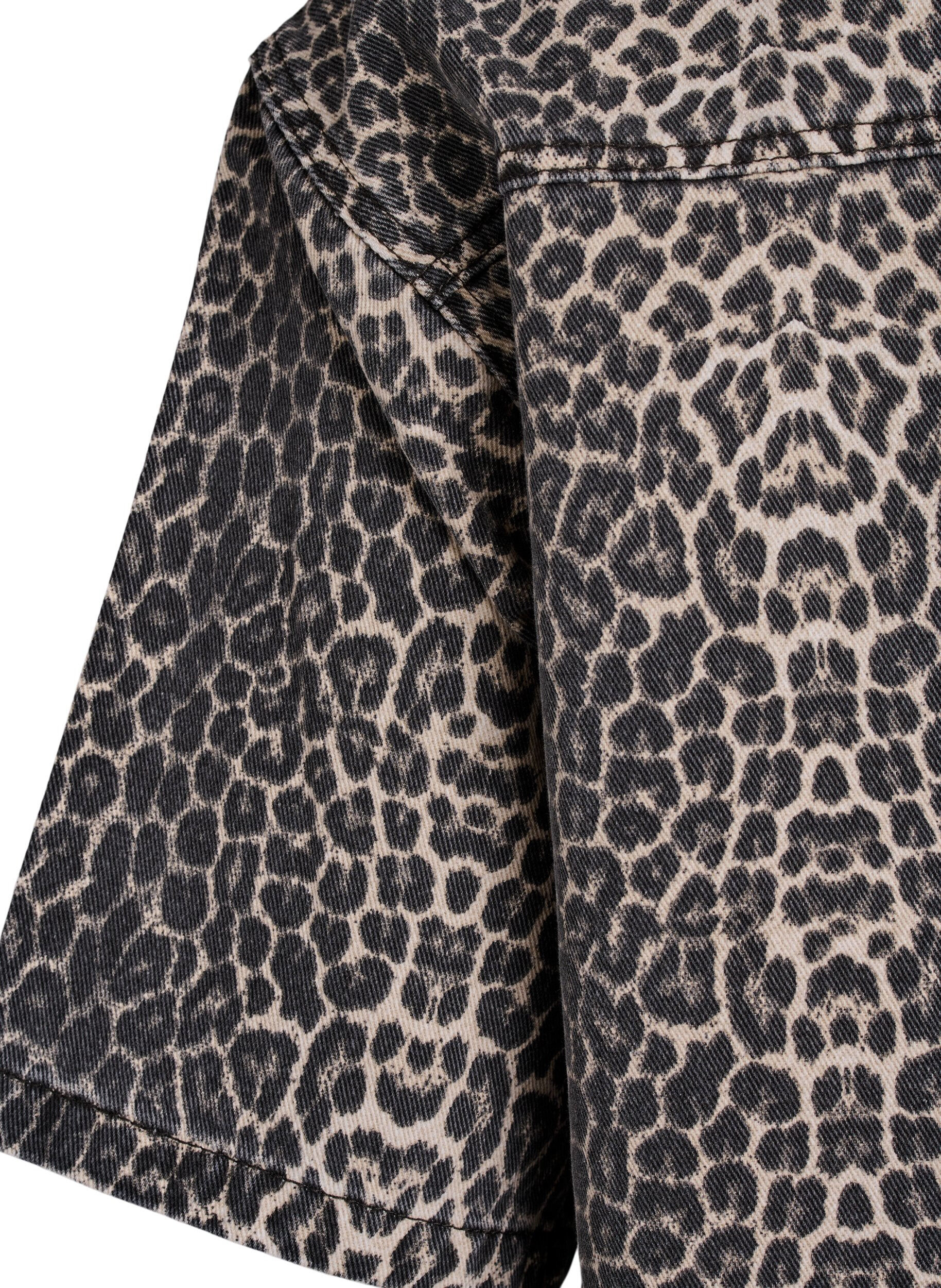 Zizzi Denimskjorte med leopardm&oslash;nster og korte ermer, Brun, Packshot image number 3