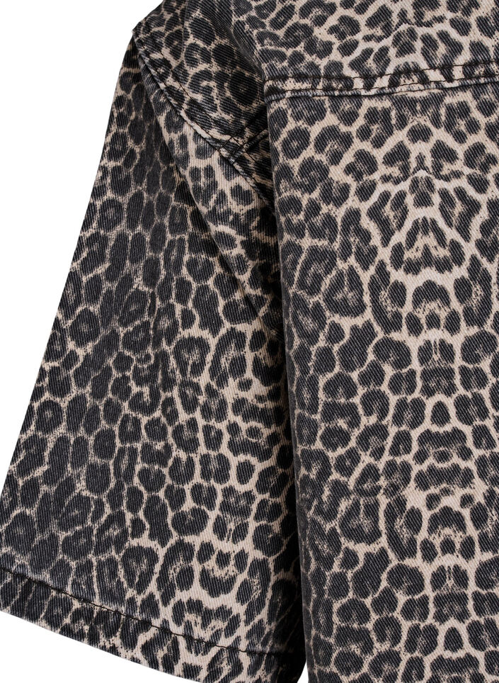 Denimskjorte med leopardm&oslash;nster og korte ermer, Brun, Packshot image number 3