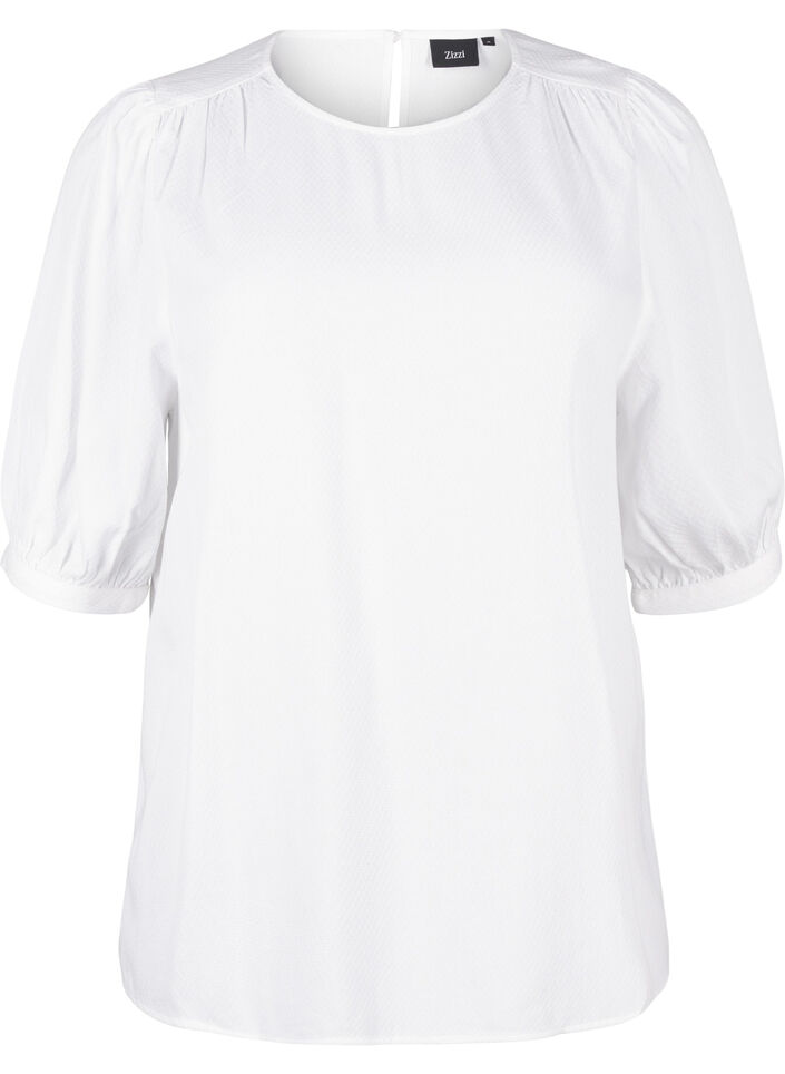 Viskosebluse med 1/2-ermer, Bright White, Packshot image number 0