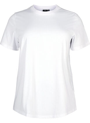 Zizzi Basic T-skjorte i bomull med rund hals, Bright White, Packshot image number 0