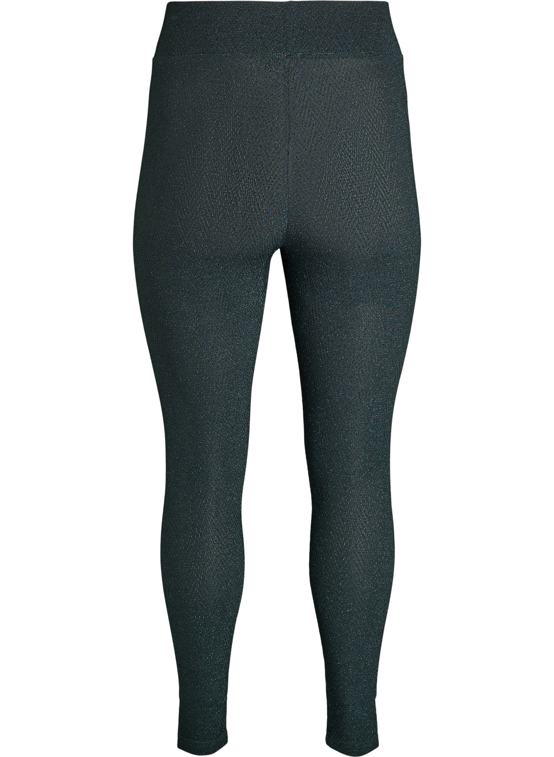 Zizzi Glitterm&oslash;nstrede leggings, Gr&oslash;nn, Packshot image number 1