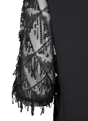 Zizzi Festbluse med paljettfrynser og 3/4-ermer., Black, Packshot image number 3