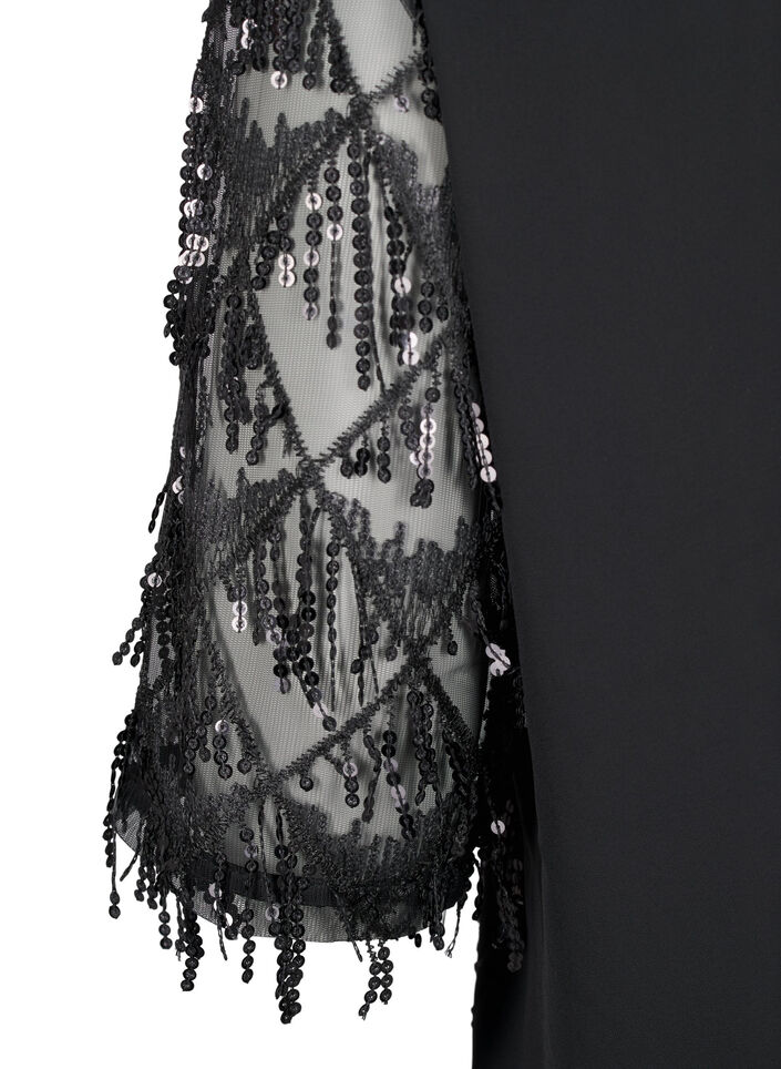 Festbluse med paljettfrynser og 3/4-ermer., Black, Packshot image number 3