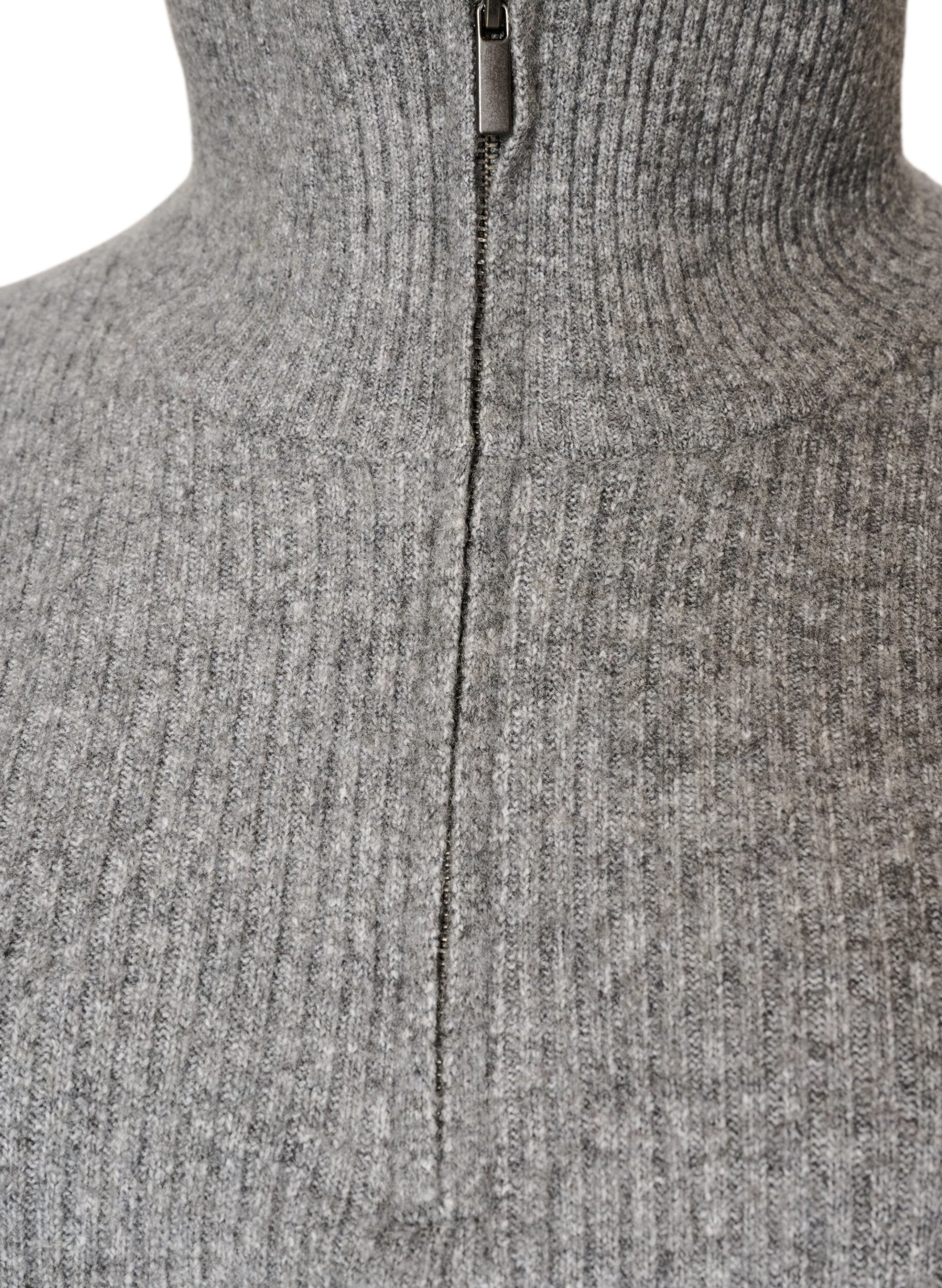 ZizziStrikket vest med h&oslash;y hals og kort glidel&aring;s, Gr&aring;, Packshot image number 2
