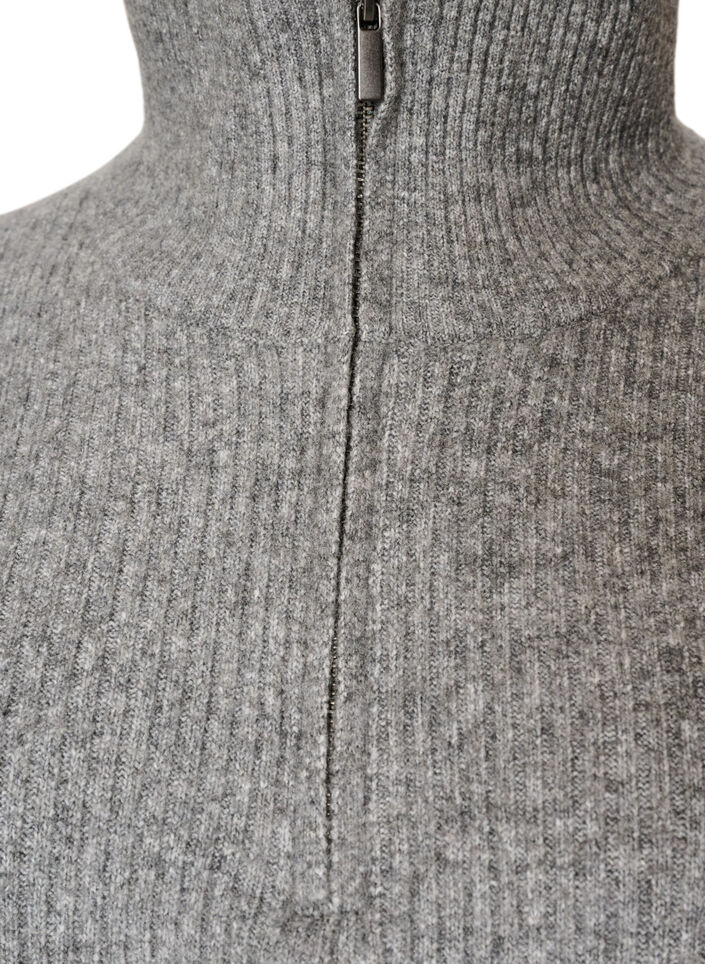 Strikket vest med h&oslash;y hals og kort glidel&aring;s, Gr&aring;, Packshot image number 2
