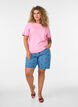 Bomulls T-skjorte med b&oslash;lgete kontrasterende kanter, Rosa, Model image number 1
