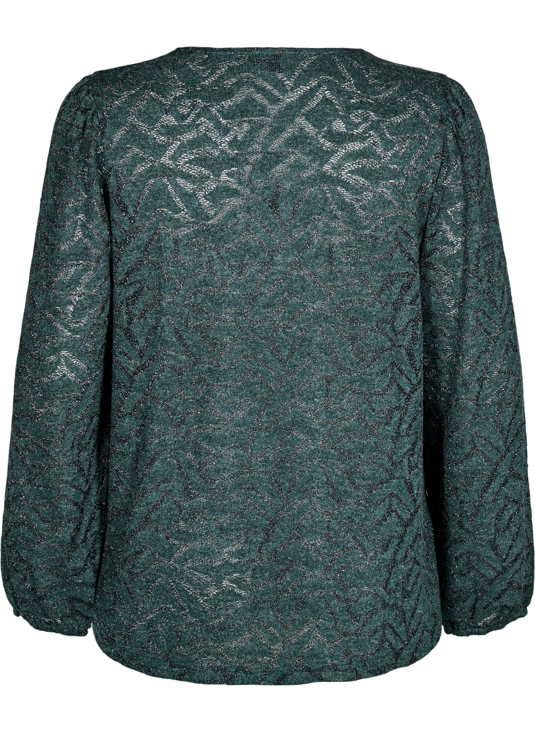 Zizzi Langermet bluse med glitter og m&oslash;nster, Gr&oslash;nn, Packshot image number 1