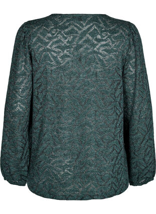 Zizzi Langermet bluse med glitter og mønster, Grønn, Packshot image number 1