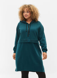Langermet kjole med hette, Deep Teal, Model