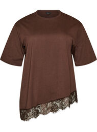 T-skjorte med asymmetrisk blondekant, Brun